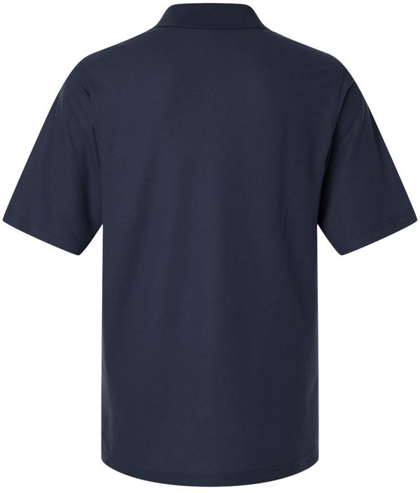 Am image of a Custom Harriton Mens Maverick CVC Pique Polo in Dark Navy!