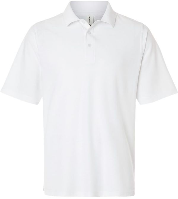 Am image of a Custom Harriton Mens Maverick CVC Pique Polo in White!