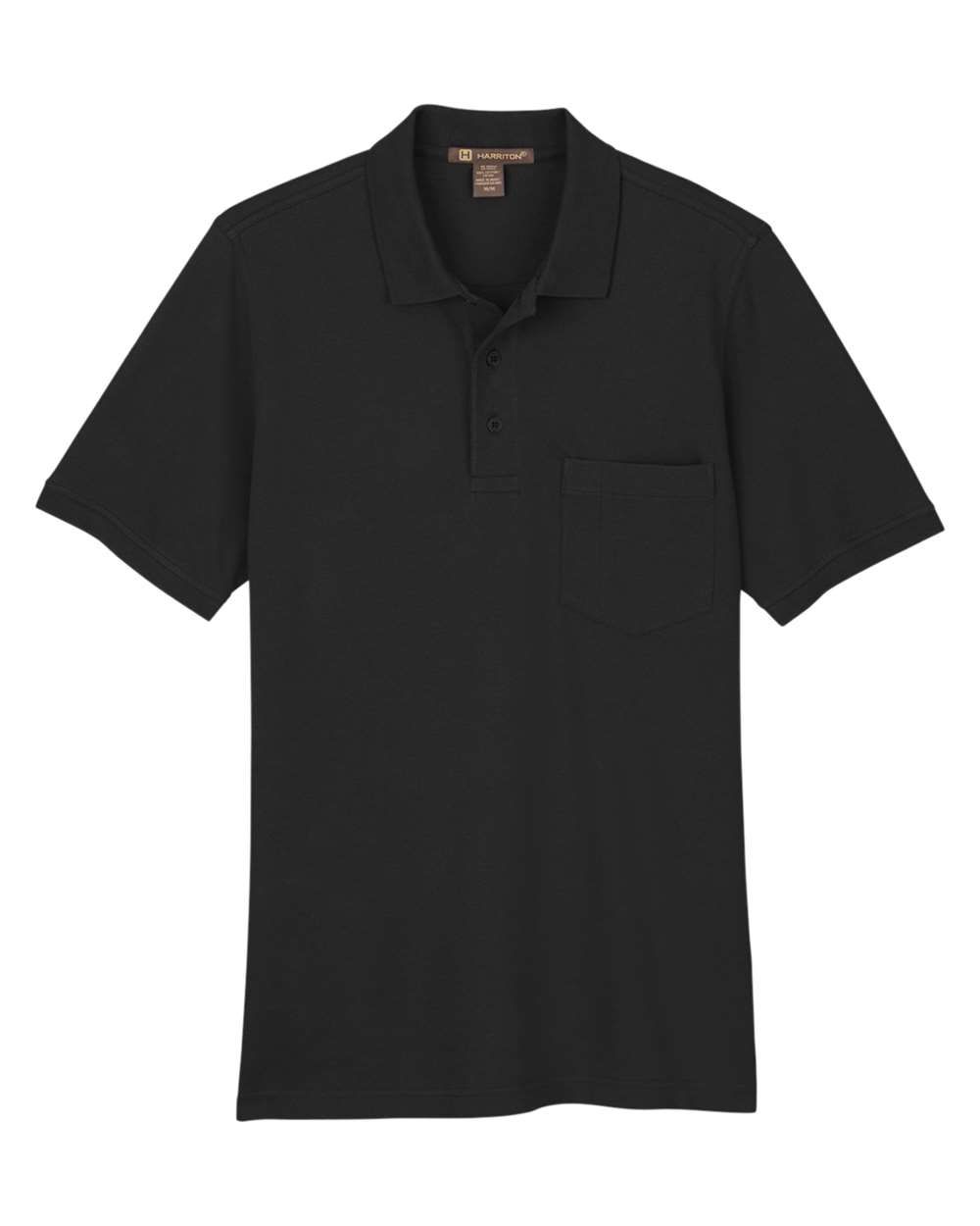 Harriton Mens Valiant Cotton Snag Protect Pocket Polo in Black