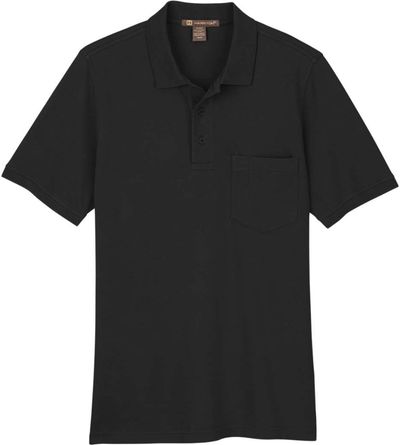 Am image of a Custom Harriton Mens Valiant Cotton Snag Protect Pocket Polo in Black!