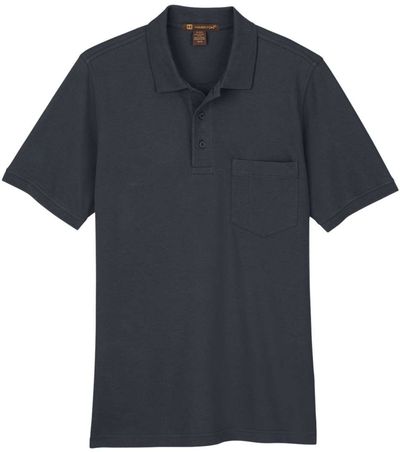 Am image of a Custom Harriton Mens Valiant Cotton Snag Protect Pocket Polo in Dark Charcoal!