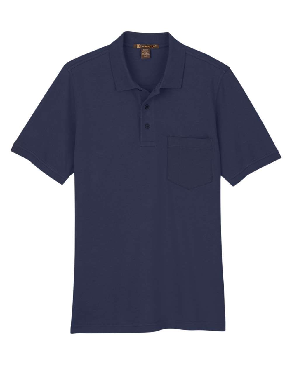 Harriton Mens Valiant Cotton Snag Protect Pocket Polo in Dark Navy