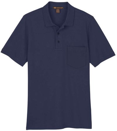 Am image of a Custom Harriton Mens Valiant Cotton Snag Protect Pocket Polo in Dark Navy!