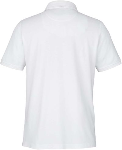 Am image of a Custom Harriton Mens Valiant Cotton Snag Protect Pocket Polo in White!