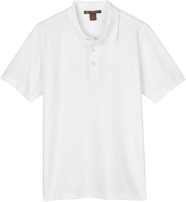 Am image of a Custom Harriton Mens Valiant Cotton Snag Protect Polo in White!