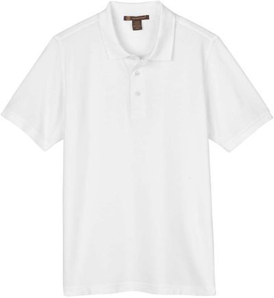 Am image of a Custom Harriton Mens Valiant Cotton Snag Protect Polo in White!
