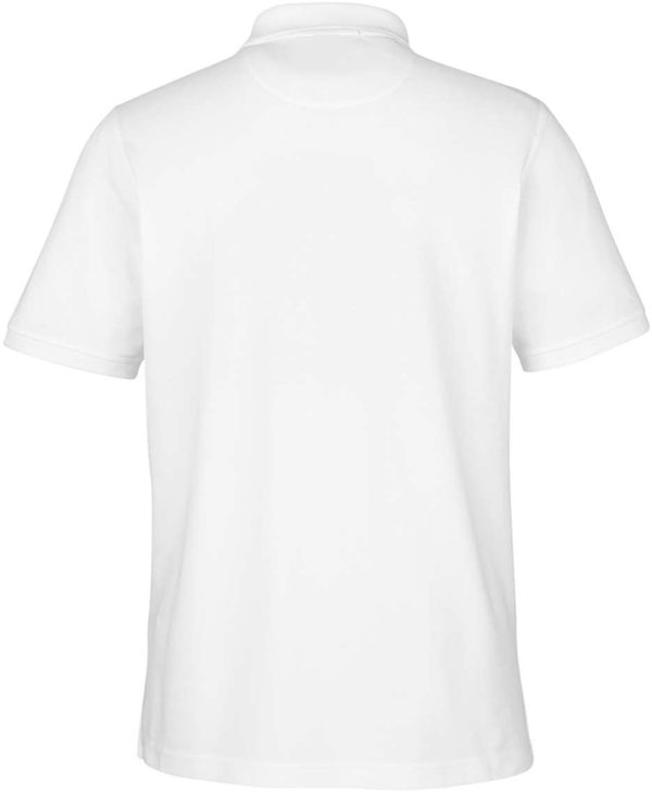 Am image of a Custom Harriton Mens Valiant Cotton Snag Protect Polo in White!