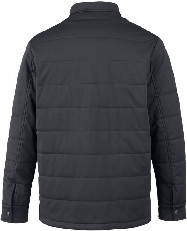 Am image of a Custom Harriton Unisex Guardian Soft Shell Chore Coat in Dark Charcoal!