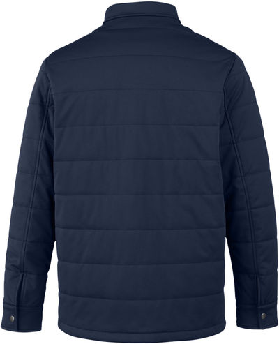 Am image of a Custom Harriton Unisex Guardian Soft Shell Chore Coat in Dark Navy!