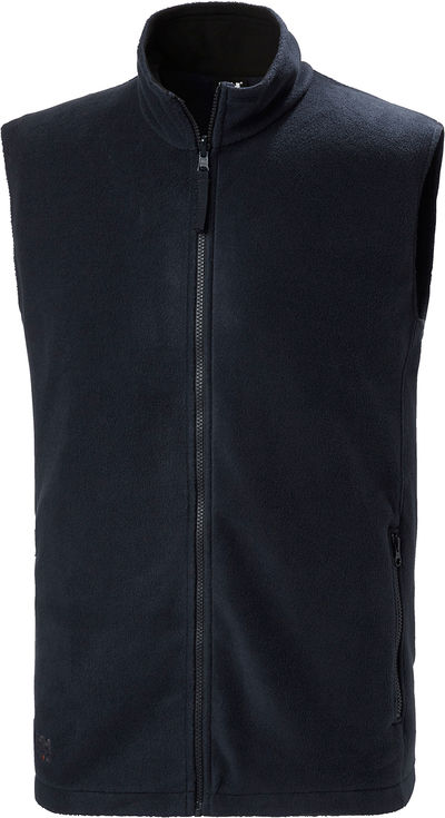 Am image of a Custom Helly Hansen Men's Manchester 2.0 Fleece Vest in Navy!