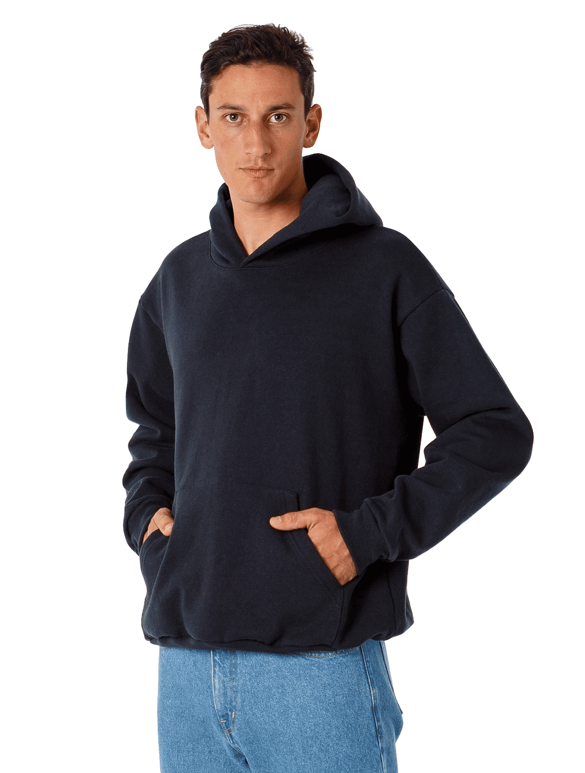 LA Apparel LS Heavy Fleece Hood PO 14 Oz in Navy