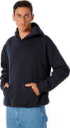 Am image of a Custom LA Apparel LS Heavy Fleece Hood PO 14 Oz in Navy!
