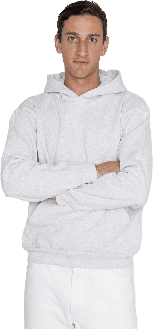 Am image of a Custom LA Apparel LS Heavy Fleece Hood PO 14 Oz in Ash!