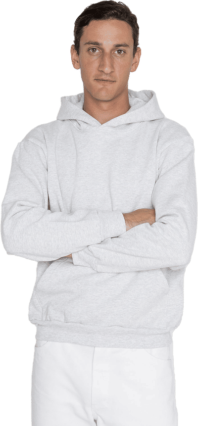 Am image of a Custom LA Apparel LS Heavy Fleece Hood PO 14 Oz in Ash!
