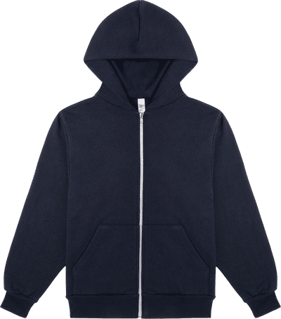 Am image of a Custom LA Apparel LS Heavy Fleece Zip Up 14 Oz in Navy!