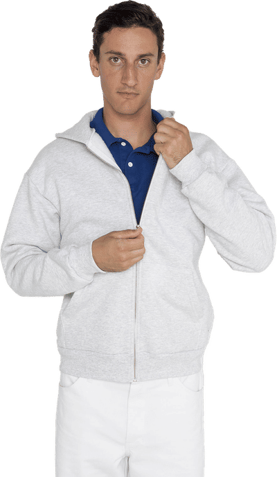 Am image of a Custom LA Apparel LS Heavy Fleece Zip Up 14 Oz in Ash!