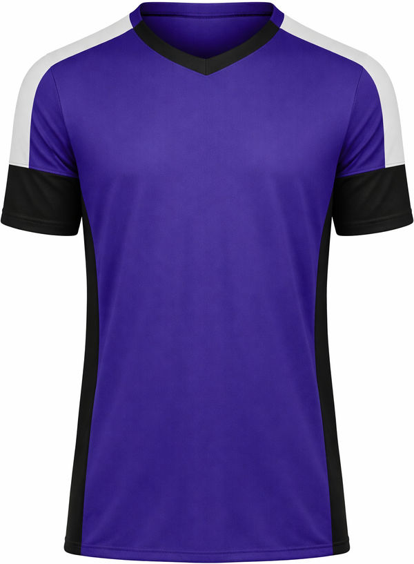 An image of a Custom High Five Wembley Soccer Jersey in Purple/Black/White!