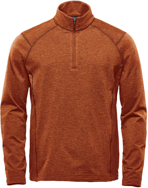 Am image of a Custom Stormtech Men's Treeline Performance Quarter Zip Pullover in Rust Heather!