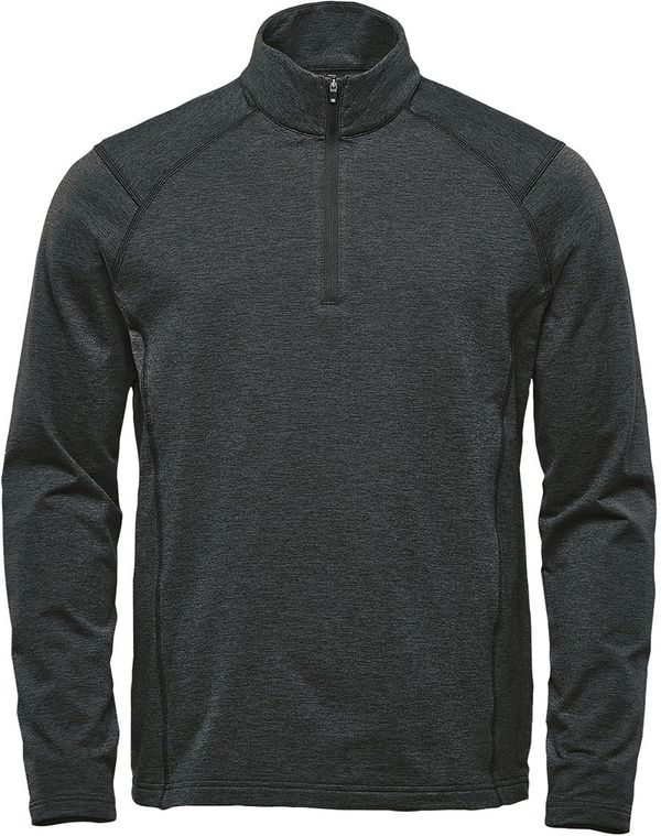 Am image of a Custom Stormtech Men's Treeline Performance Quarter Zip Pullover in Black!