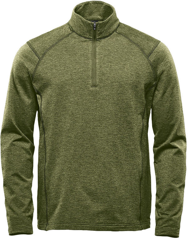 Am image of a Custom Stormtech Men's Treeline Performance Quarter Zip Pullover in Sage Green Heather!