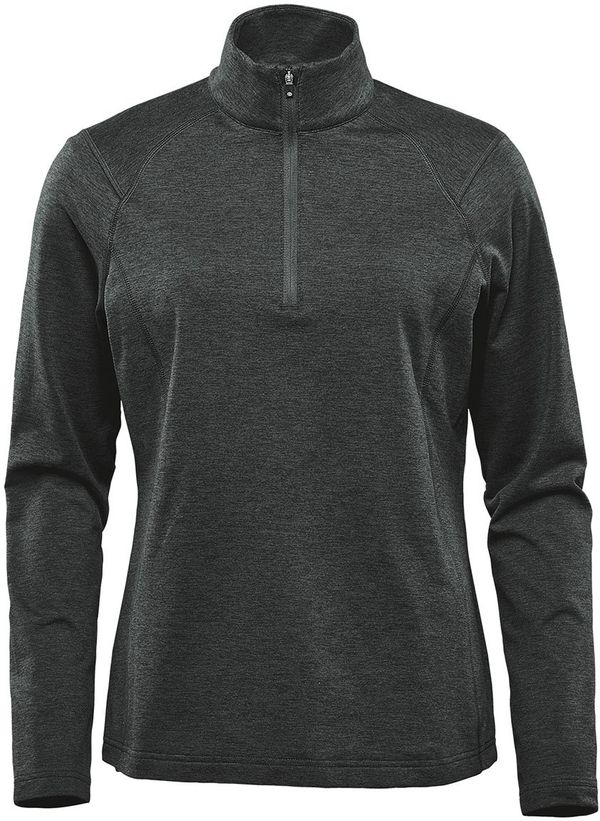 Am image of a Custom Stormtech Womens Treeline Performance Quarter Zip Pullover in Black Heather!