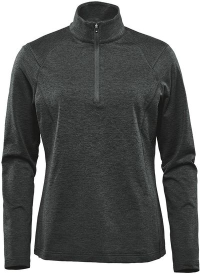 Am image of a Custom Stormtech Womens Treeline Performance Quarter Zip Pullover in Black Heather!