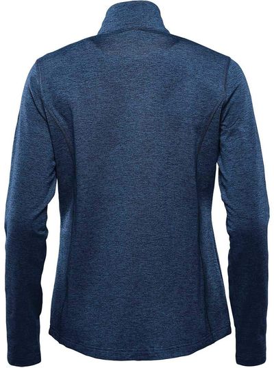 Am image of a Custom Stormtech Womens Treeline Performance Quarter Zip Pullover in Dark Navy Heather!