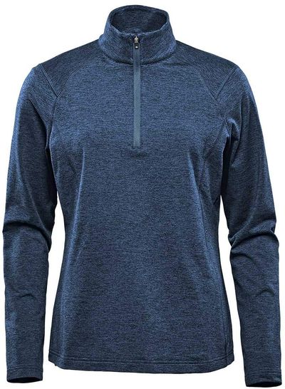 Am image of a Custom Stormtech Womens Treeline Performance Quarter Zip Pullover in Dark Navy Heather!