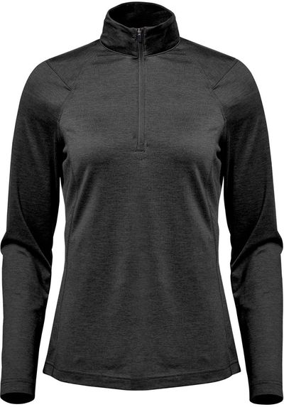 Am image of a Custom Stormtech Women's Milano Quarter Zip Pullover in Black!