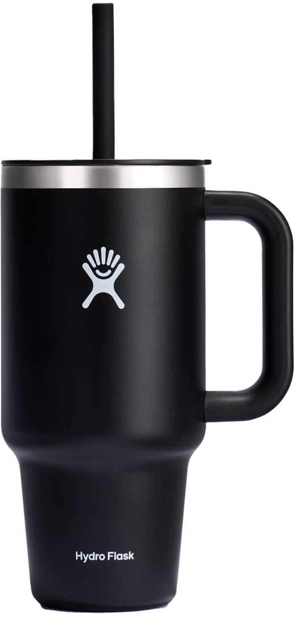 Am image of a Custom Hydro Flask All Around Travel Tumbler 32oz with Straw in Black!