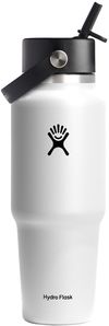 Am image of a Custom Hydro Flask Travel Bottle With Flex Straw Cap 32oz in white!
