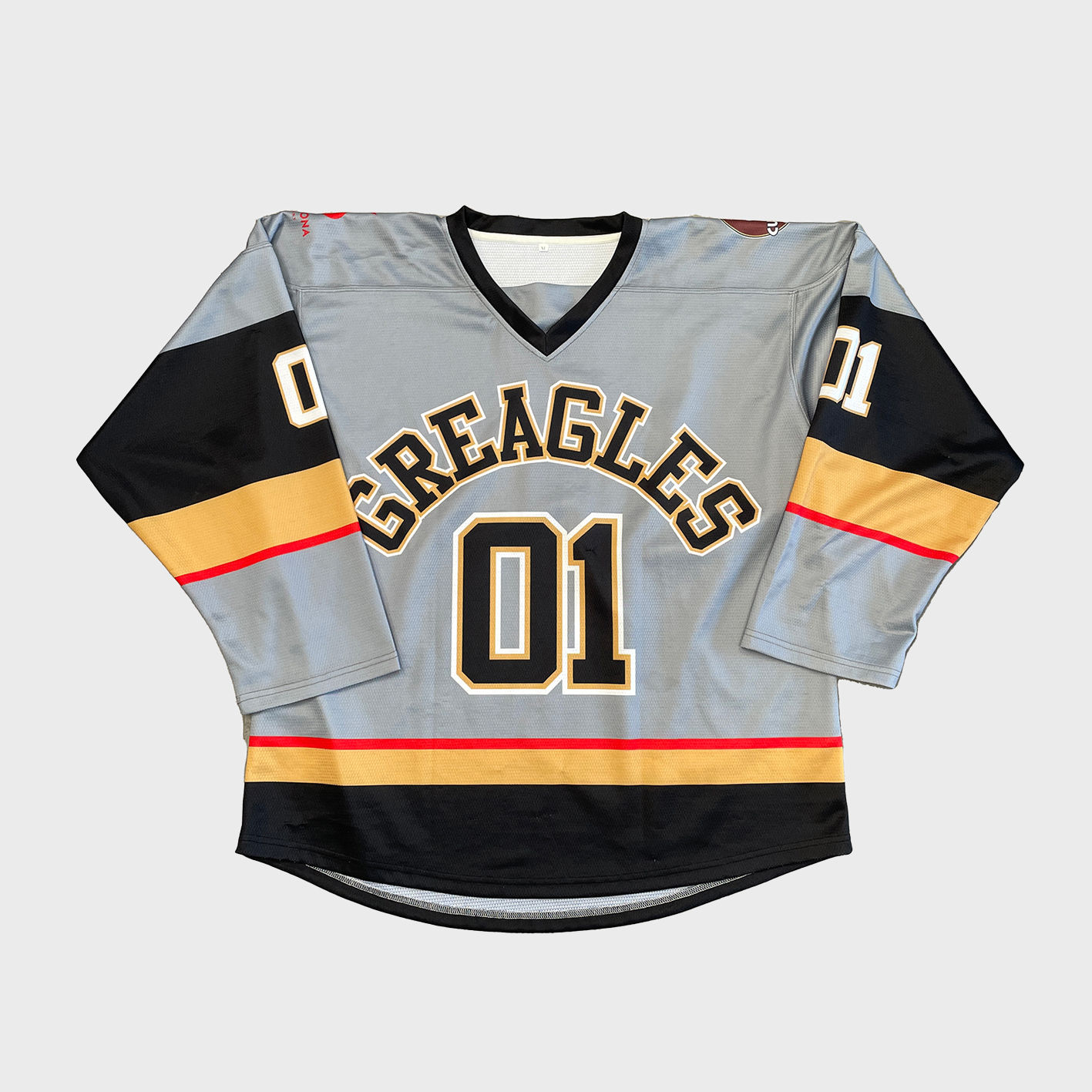 An image of hockey jerseys that you can print your team's design on!