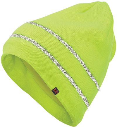 Am image of a Custom Tough Duck Acrylic Knit Toque with Reflective Striping in Fluorescent Green!