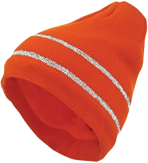 Am image of a Custom Tough Duck Acrylic Knit Toque with Reflective Striping in Fluorescent Orange!