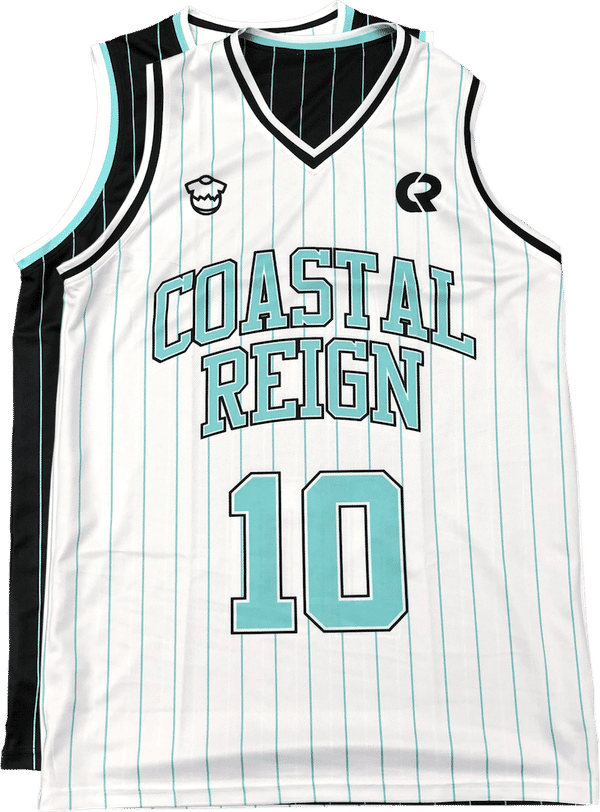 Am image of a Custom Sublimated V Neck Racerback Youth Girls Reversible Basketball Jersey in Full Colour Sublimation!