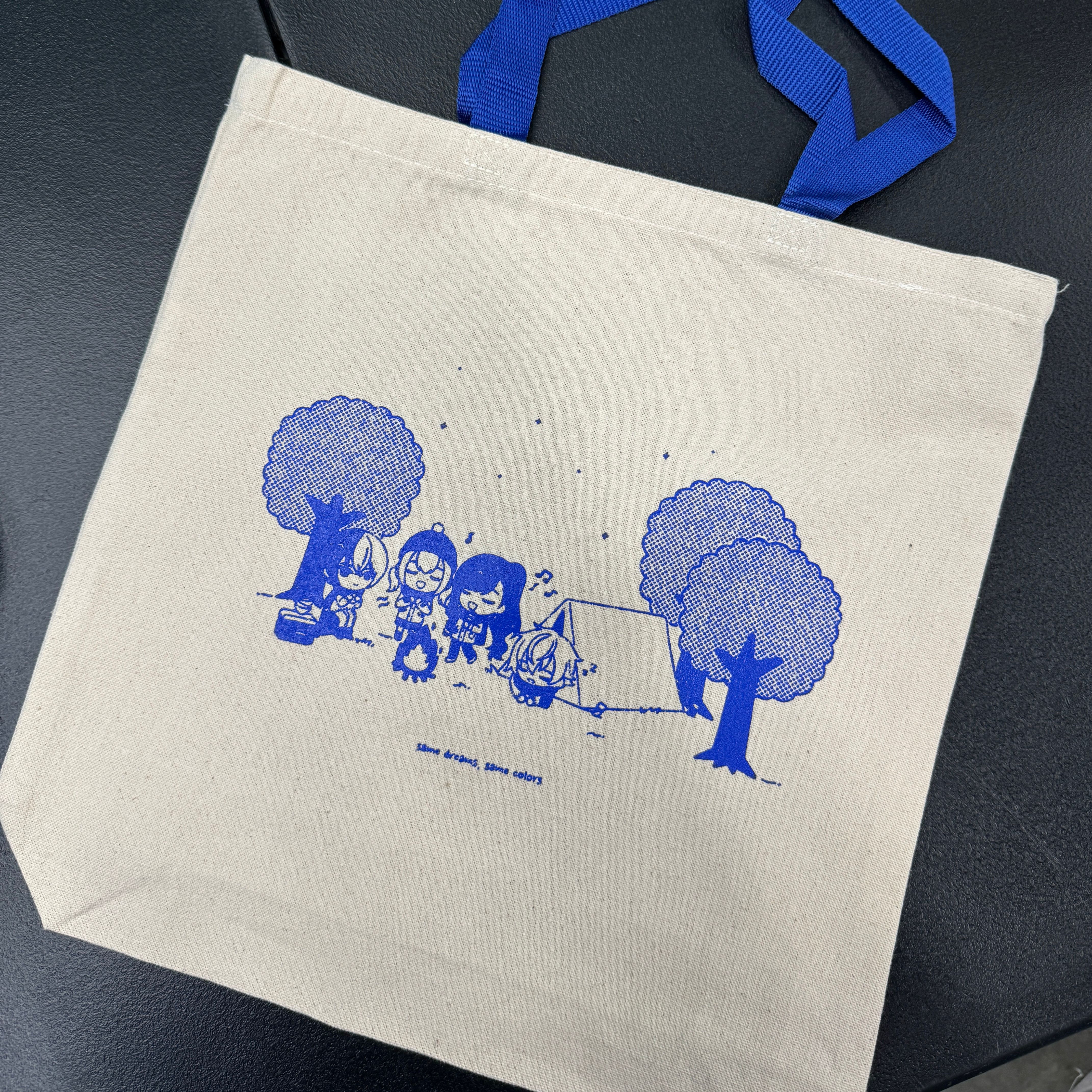 An image of a custom tote bag that we screen printed