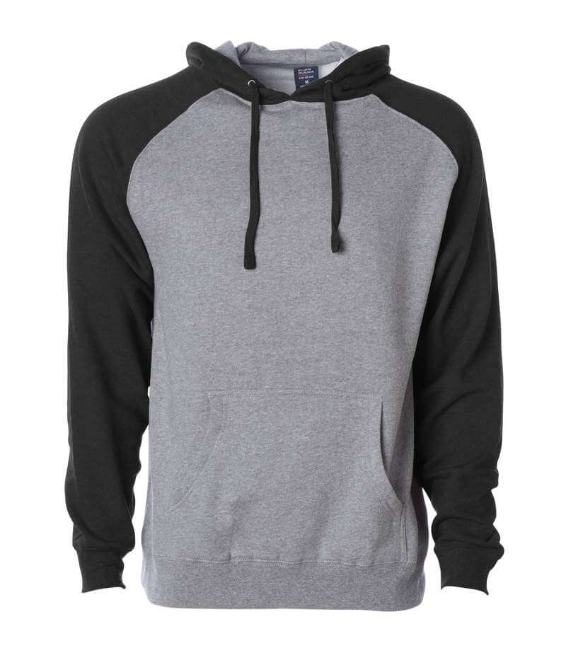 Independent Trading Co Raglan Hooded Pullover Sweatshirt in Gunmetal Heather/Black