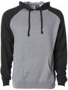 Am image of a Custom Independent Trading Co Raglan Hooded Pullover Sweatshirt in Gunmetal Heather/Black!