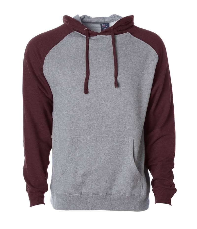 Independent Trading Co Raglan Hooded Pullover Sweatshirt in Gunmetal Heather/Burgundy Heather
