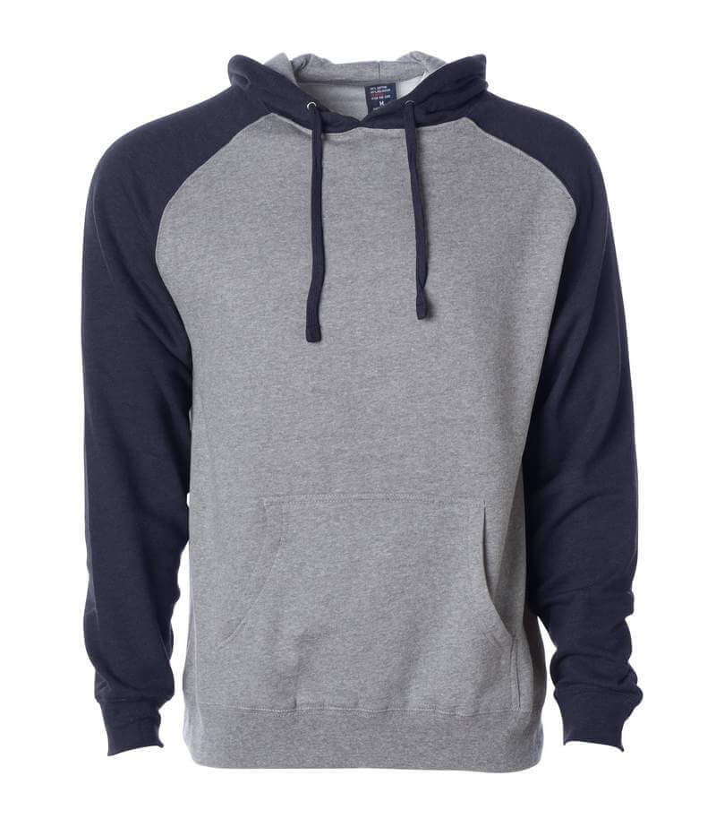Independent Trading Co Raglan Hooded Pullover Sweatshirt in Gunmetal Heather/Classic Navy Heather