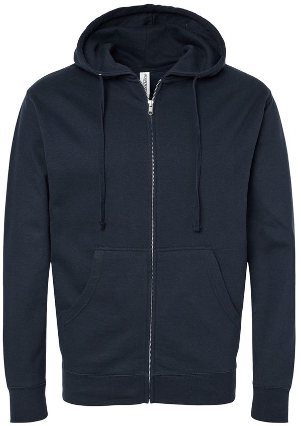 Am image of a Custom INDEPENDENT TRADING CO ADULT MIDWEIGHT ZIP HOODED SWEATSHIRT in Navy!