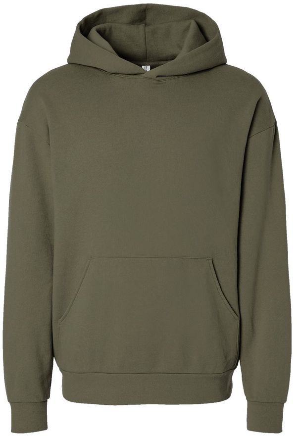 Am image of a Custom Independent Trading Co Avenue Pullover Hooded Sweatshirt in Olive!