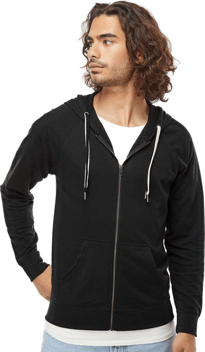 An image of a Custom Independent Trading Co Icon Unisex Lightweight Loopback Terry Full Zip Hooded Sweatshirt!
