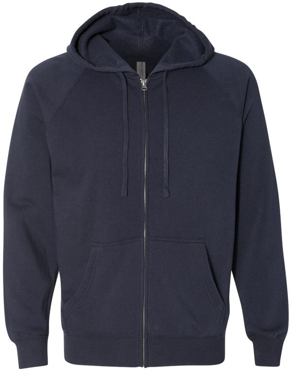 An image of a Custom Independent Trading Co Unisex Special Blend Zip Hooded Sweatshirt in Classic Navy!