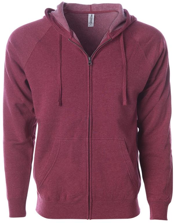 An image of a Custom Independent Trading Co Unisex Special Blend Zip Hooded Sweatshirt in Crimson Heather!