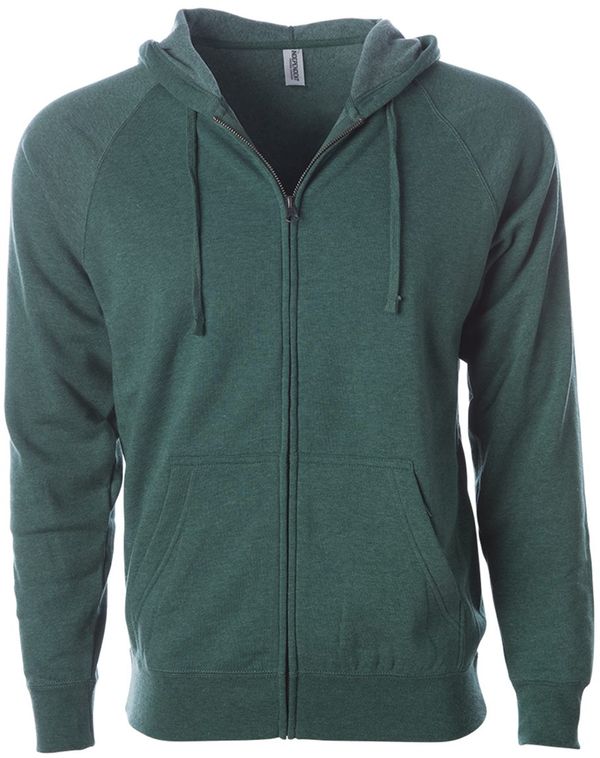 An image of a Custom Independent Trading Co Unisex Special Blend Zip Hooded Sweatshirt in Moss Heather!