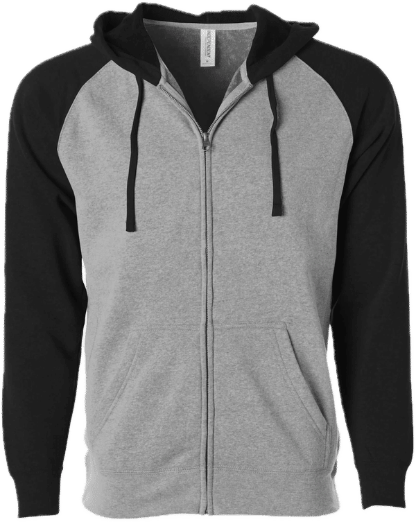 An image of a Custom Independent Trading Co Unisex Special Blend Zip Hooded Sweatshirt in Nickel/Black!