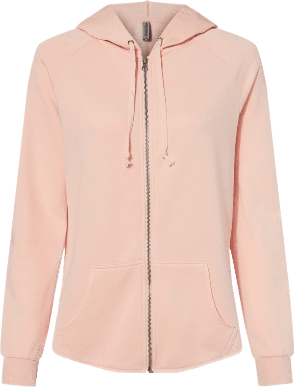 Am image of a Custom Independent Trading Co Women's California Wave Wash Zip Hood in Blush!