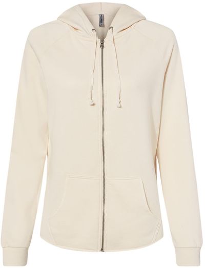 Am image of a Custom Independent Trading Co Women's California Wave Wash Zip Hood in Bone!
