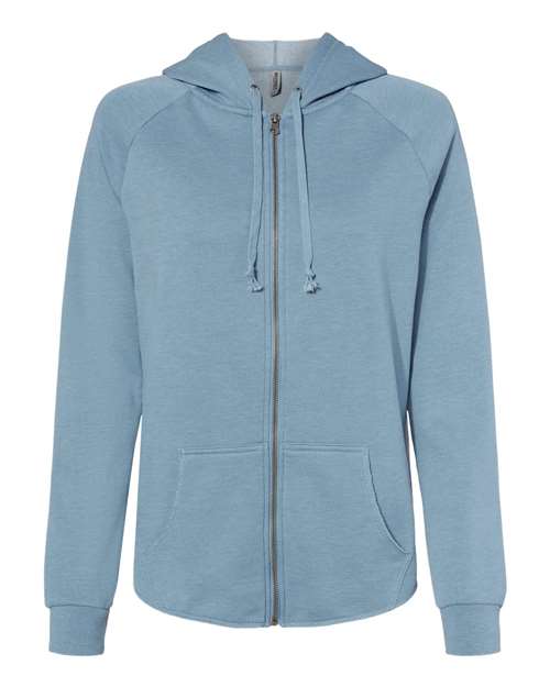 Independent Trading Co Women's California Wave Wash Zip Hood in Misty Blue